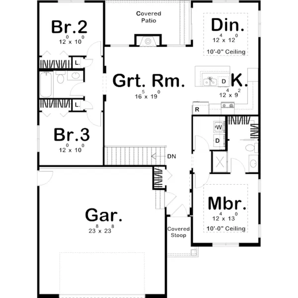 Traditional House Plan First Floor - Kelton Ranch Home 123D-0019 - Shop House Plans and More