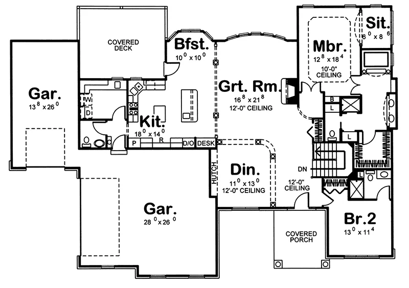 Ranch House Plan First Floor - 123D-0020 - Shop House Plans and More