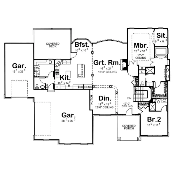 Traditional House Plan First Floor - Dutton Bay Ranch Home 123D-0020 - Shop House Plans and More