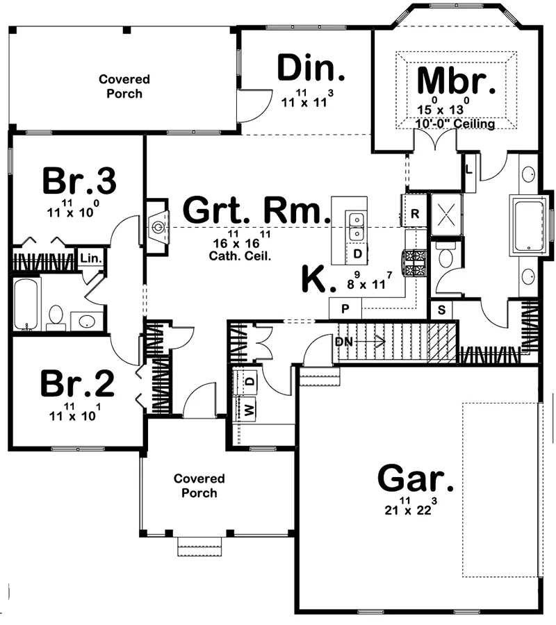 Traditional House Plan First Floor - 123D-0021 - Shop House Plans and More