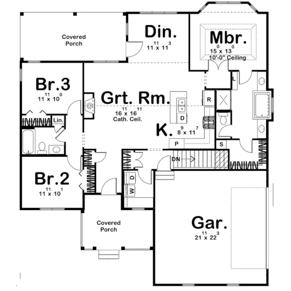 Country House Plan First Floor - Hansley Country Home 123D-0021 - Shop House Plans and More