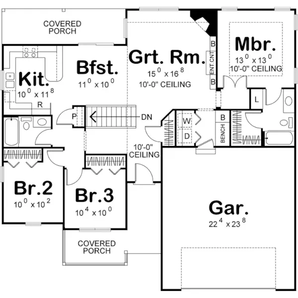 Traditional House Plan First Floor - Broom Field Ranch Home 123D-0022 - Shop House Plans and More