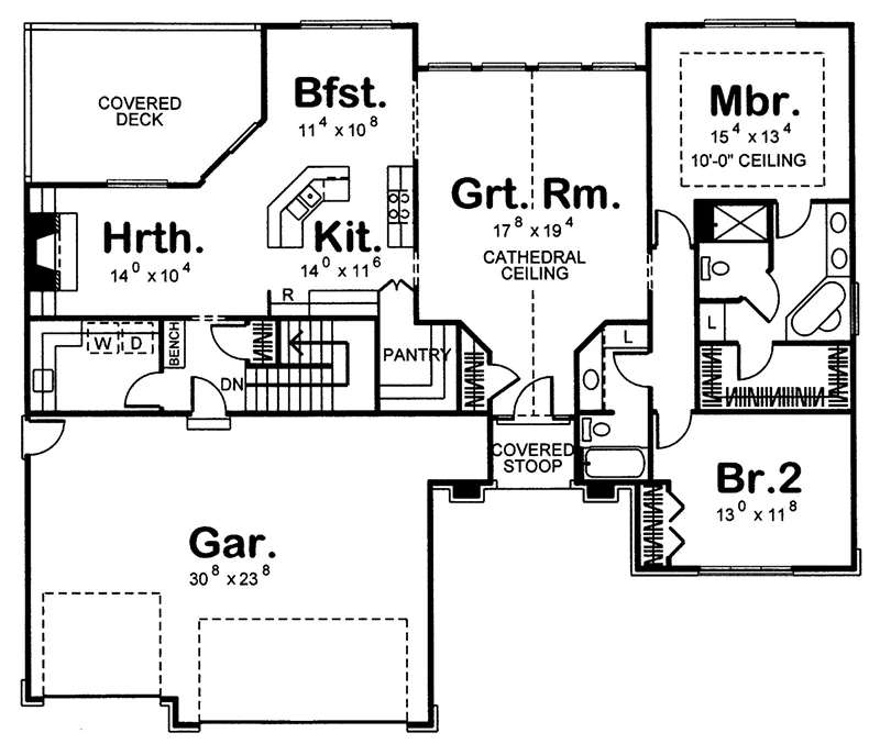 Traditional House Plan First Floor - 123D-0023 - Shop House Plans and More