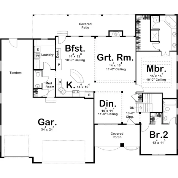 Traditional House Plan First Floor - Larkin Hill Ranch Home 123D-0024 - Shop House Plans and More