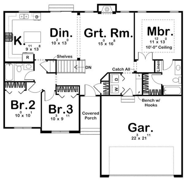 Cabin & Cottage House Plan First Floor - Sinclair Bay Ranch Home 123D-0025 - Shop House Plans and More