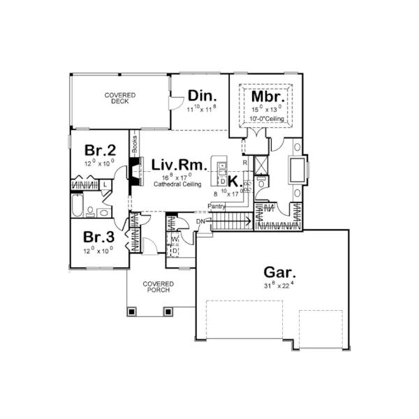 Country French House Plan First Floor - Picket Ranch Home 123D-0026 - Shop House Plans and More