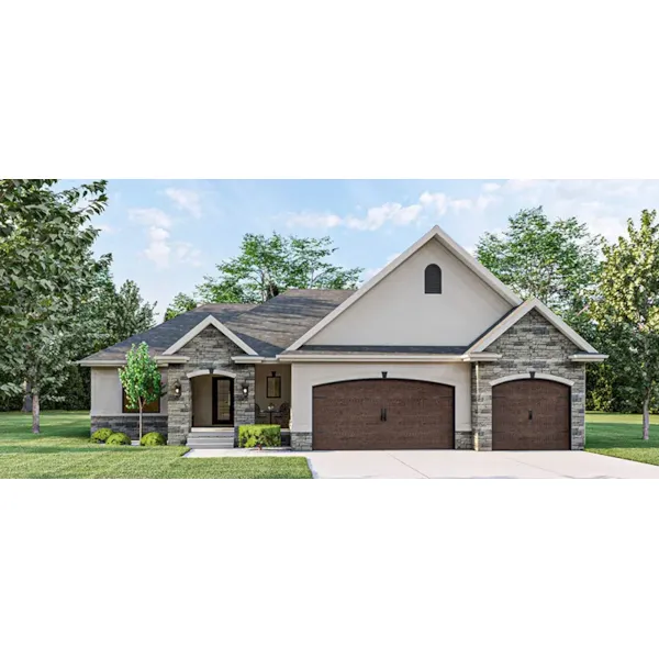 Country French House Plan Front of Home - Picket Ranch Home 123D-0026 - Shop House Plans and More