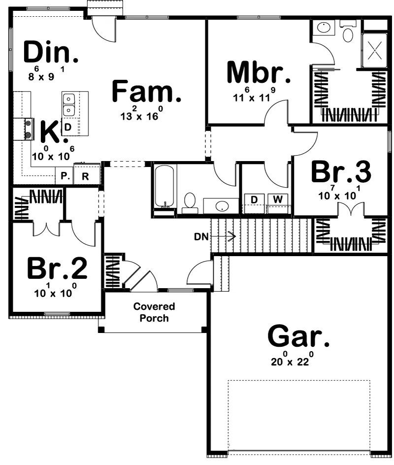 Cabin & Cottage House Plan First Floor - Willett Country Home 123D-0028 - Shop House Plans and More