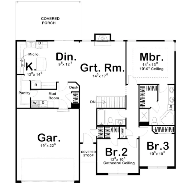 Traditional House Plan First Floor - Hadley Lane Ranch Home 123D-0030 - Shop House Plans and More