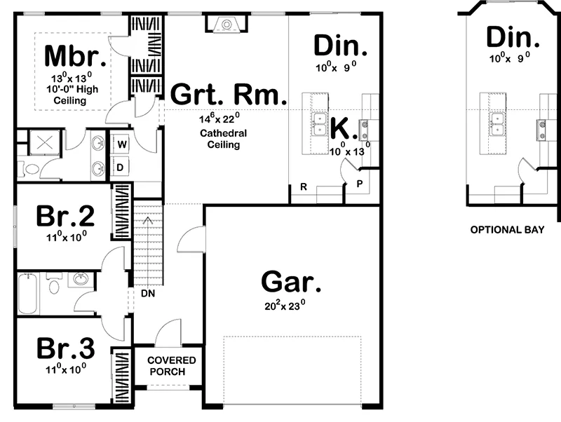 Ranch House Plan First Floor - 123D-0031 - Shop House Plans and More