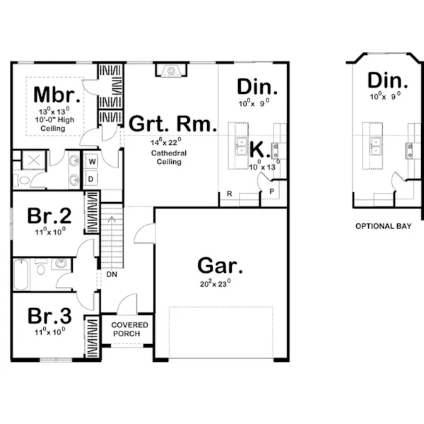 Traditional House Plan First Floor - Baywood Hill One-Story Home 123D-0031 - Shop House Plans and More