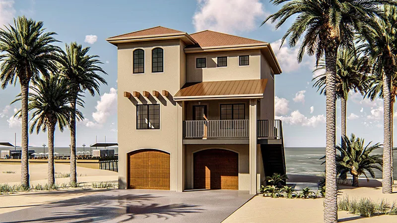 Florida House Plan Front of Home - Santa Monica Beach Home 123D-0033 - Shop House Plans and More