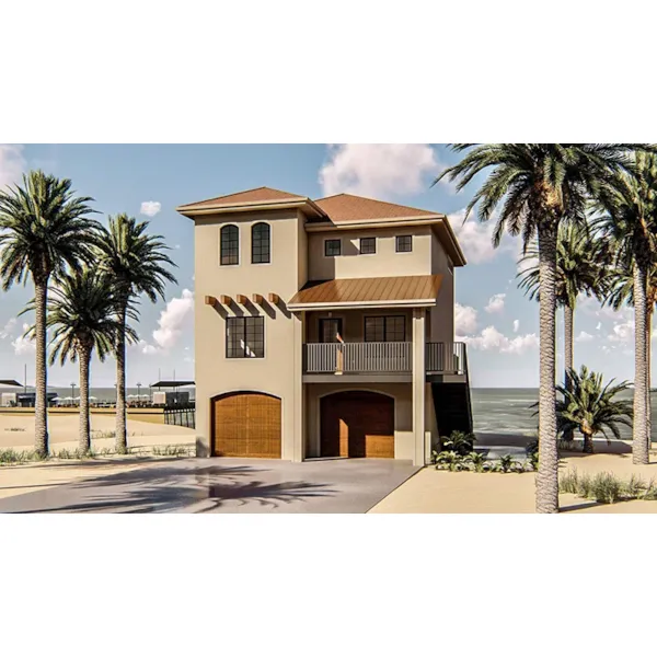 Spanish House Plan Front of Home - Santa Monica Beach Home 123D-0033 - Shop House Plans and More