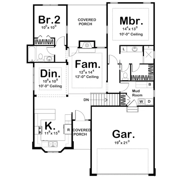 Ranch House Plan First Floor - Fletcher Bay Ranch Home 123D-0034 - Shop House Plans and More