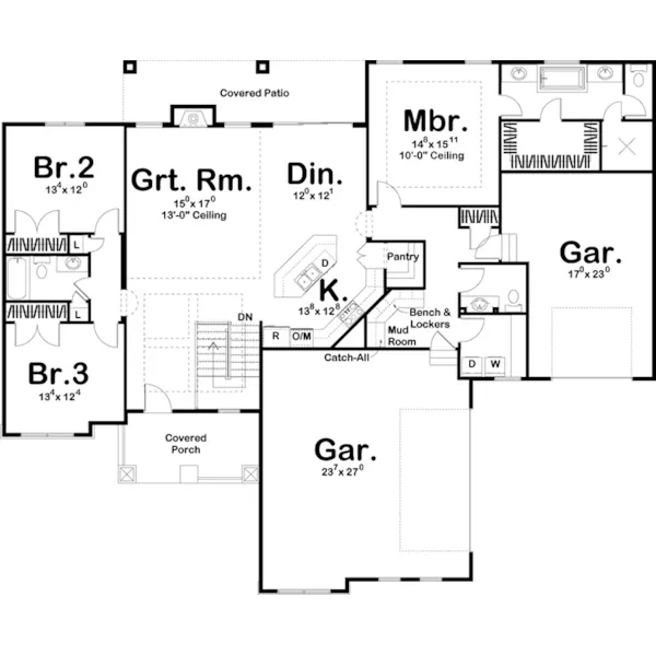 Craftsman House Plan First Floor - Nordstrom Ranch Home 123D-0046 - Shop House Plans and More