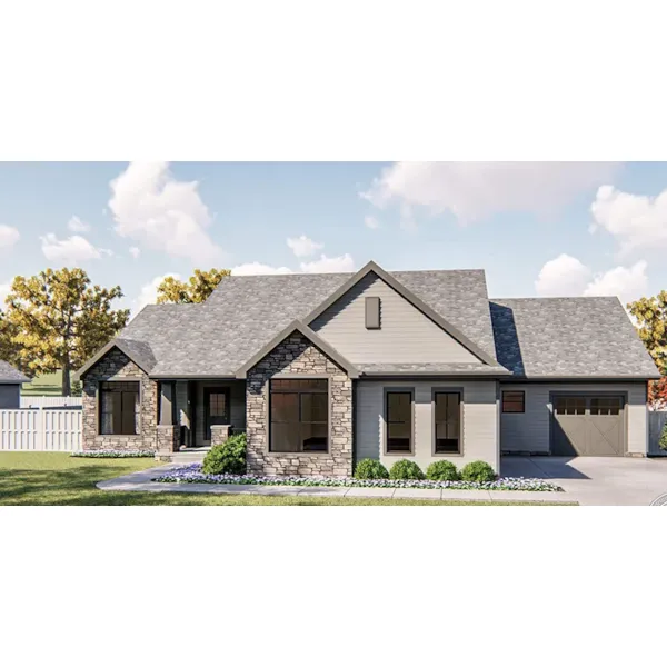 Craftsman House Plan Front of Home - Nordstrom Ranch Home 123D-0046 - Shop House Plans and More