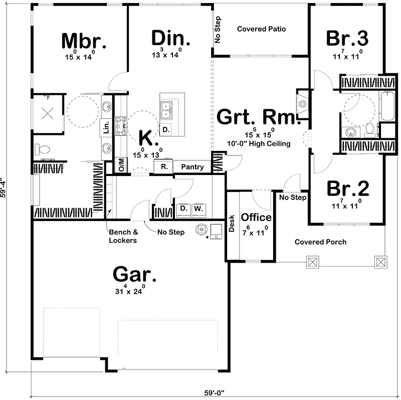 Country House Plan Optional Basement - Ridgeway Ranch Home 123D-0051 - Shop House Plans and More