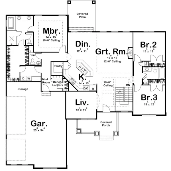 Country House Plan First Floor - Stafford Hill Ranch Home 123D-0057 - Shop House Plans and More