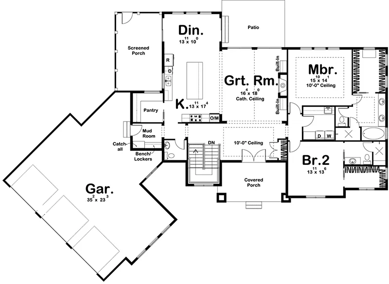 Craftsman House Plan First Floor - Bridgetown Ranch Home 123D-0059 - Shop House Plans and More