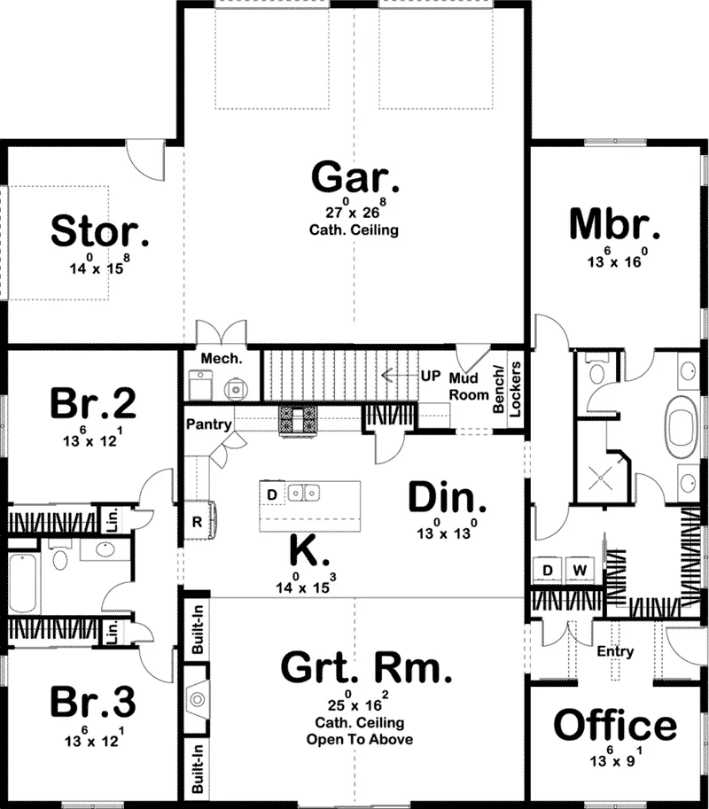 Prairie House Plan First Floor - Wakefield Way Barn Home 123D-0109 - Shop House Plans and More