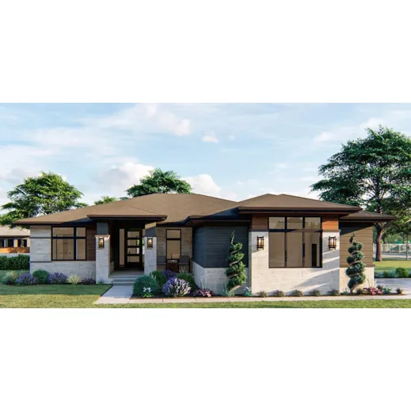 Ranch House Plan Front of Home - Pacific Falls Modern Home 123D-0142 - Shop House Plans and More