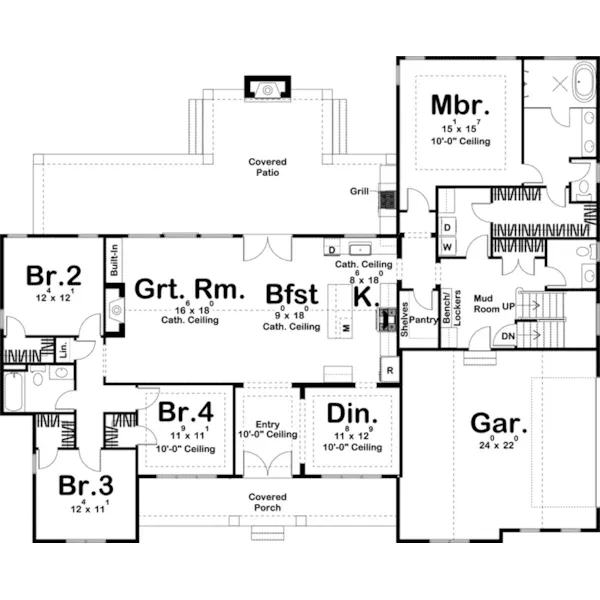 Lowcountry House Plan First Floor - Westchester Way Modern Farmhouse 123D-0151 - Shop House Plans and More