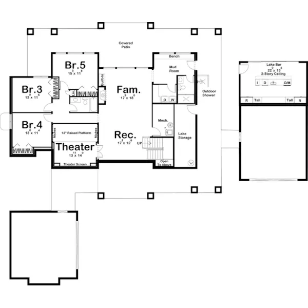 Arts & Crafts House Plan Basement Floor - Flat Water Lake Home 123D-0168 - Shop House Plans and More