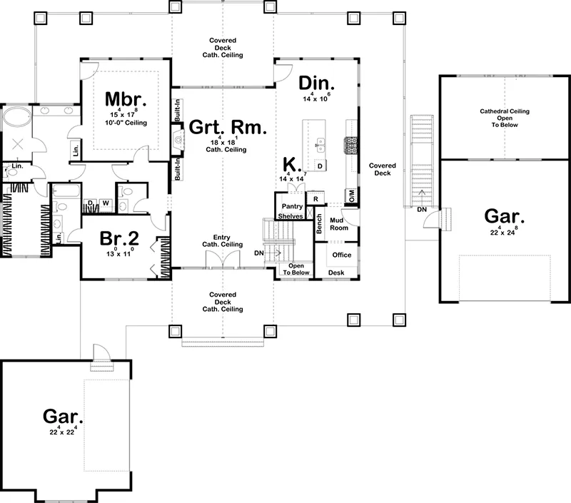 Lake House Plan First Floor - Flat Water Lake Home 123D-0168 - Shop House Plans and More