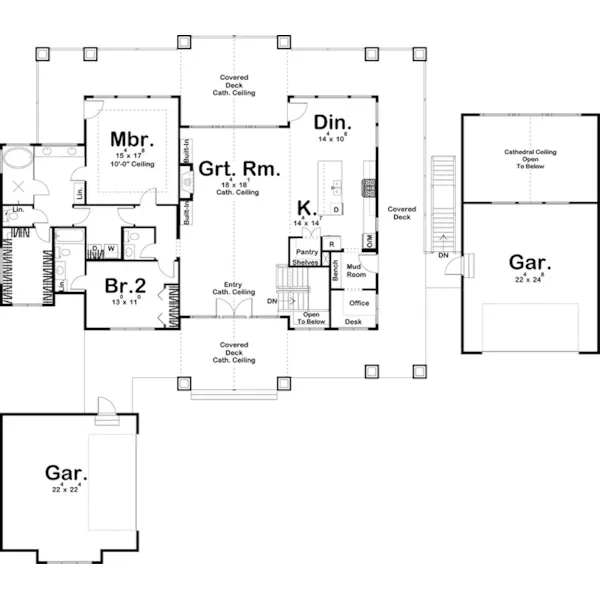 Arts & Crafts House Plan First Floor - Flat Water Lake Home 123D-0168 - Shop House Plans and More