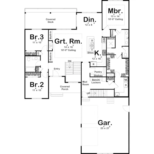 Modern Farmhouse Plan First Floor - Lake Land Craftsman Home 123D-0169 - Shop House Plans and More