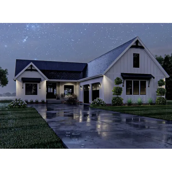 Modern Farmhouse Plan Front Night Photo - Lake Land Craftsman Home 123D-0169 - Shop House Plans and More