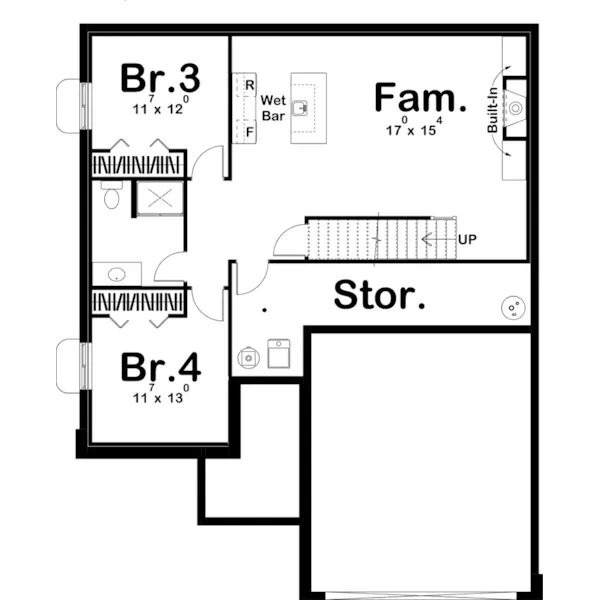 Ranch House Plan Basement Floor - Rosewater Country Cottage 123D-0172 - Shop House Plans and More