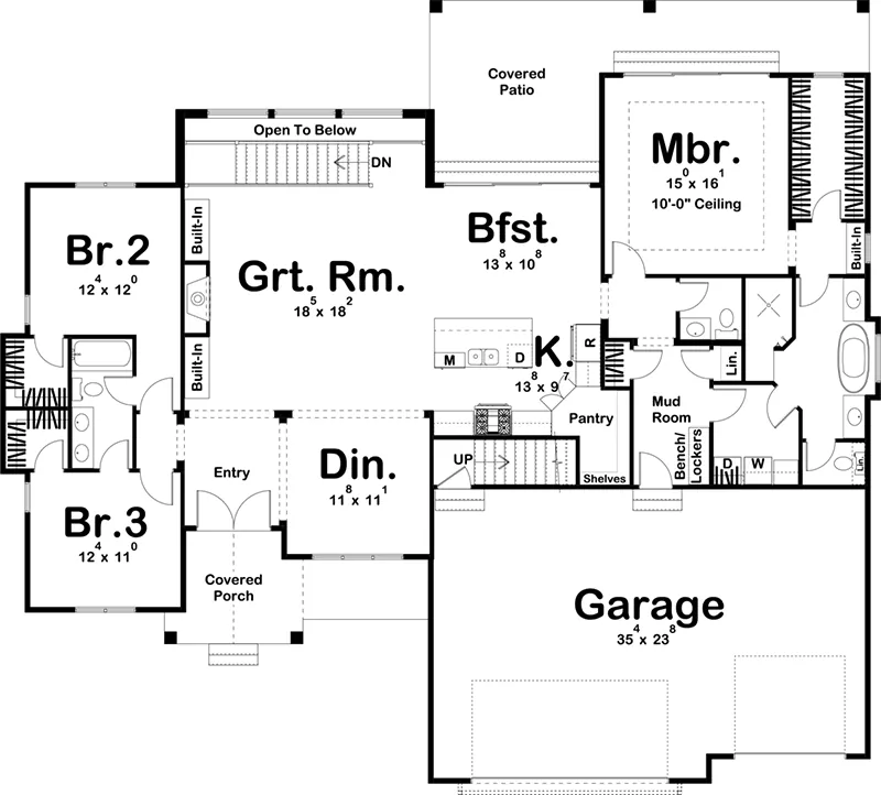 Ranch House Plan First Floor - 123D-0199 - Shop House Plans and More