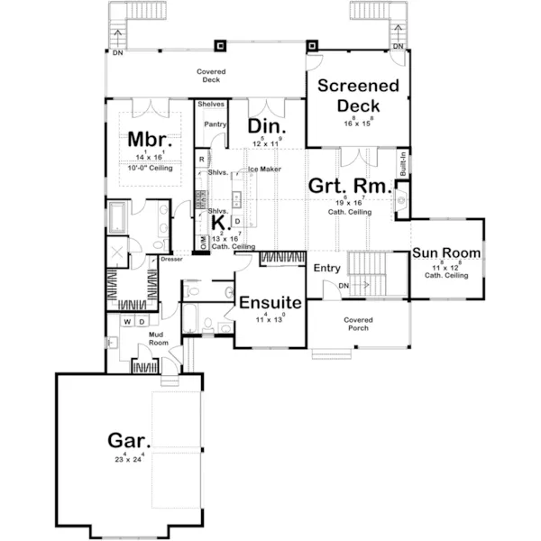 Beach & Coastal House Plan First Floor - Bull Lake Waterfront Home 123D-0211 - Shop House Plans and More