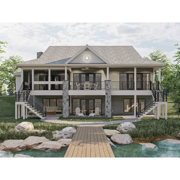 Beach & Coastal House Plan Rear Photo 01 - Bull Lake Waterfront Home 123D-0211 - Shop House Plans and More