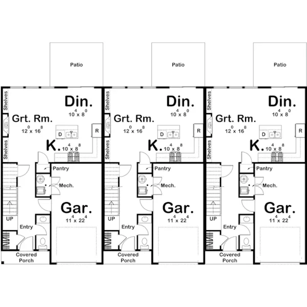 Multi-Family House Plan First Floor - Watertown Farmhouse Duplex 123D-0233 - Shop House Plans and More