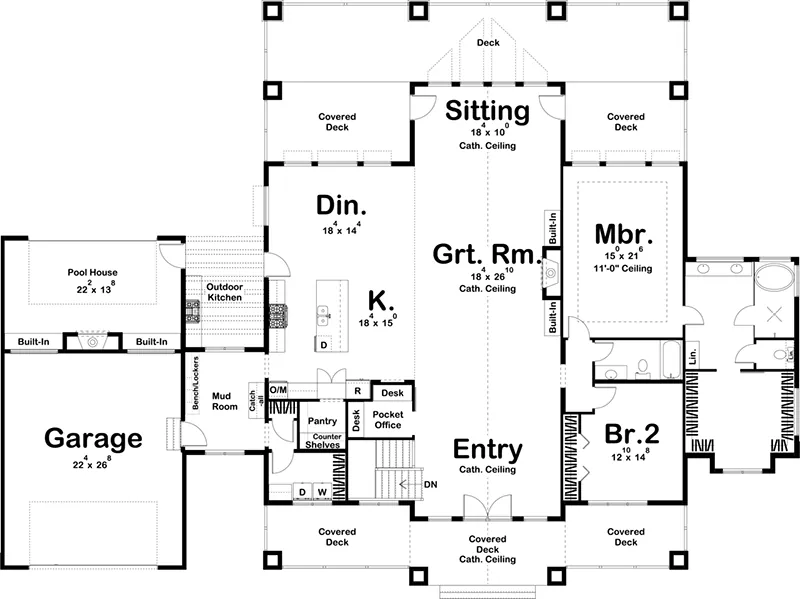 Rustic House Plan First Floor - Bramble Hill Craftsman Home 123D-0313 | House Plans and More