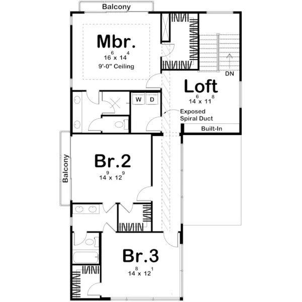 Contemporary House Plan Second Floor - Mill House Small Ranch Home 123D-0327 | House Plans and More