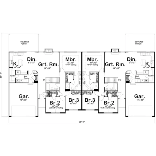 Ranch House Plan First Floor - Snyder Traditional Duplex 123D-0330 | House Plans and More