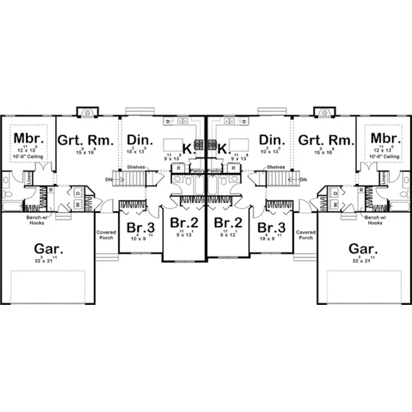 Ranch House Plan First Floor - Springfields Duplex 123D-0334 | House Plans and More