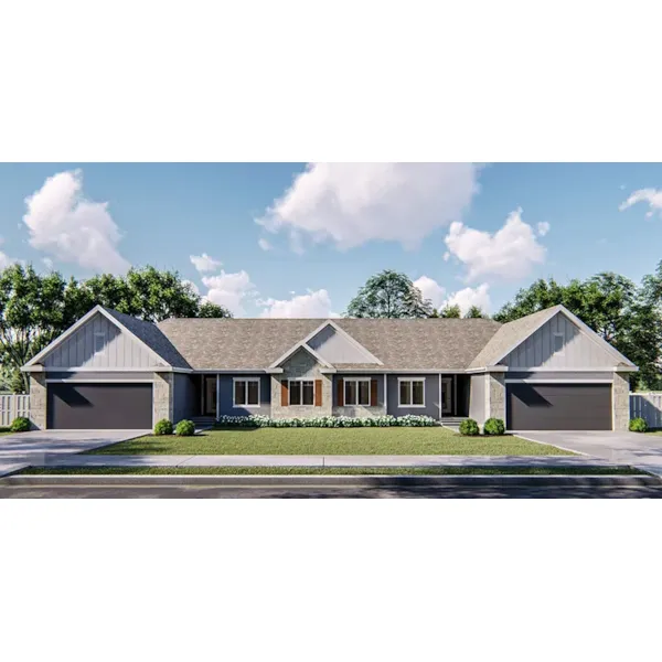 Ranch House Plan Front of Home - Springfields Duplex 123D-0334 | House Plans and More