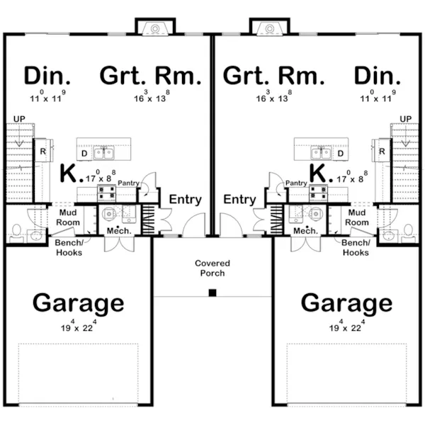 Modern Farmhouse Plan First Floor - Wilshire Modern Duplex 123D-0339 | House Plans and More