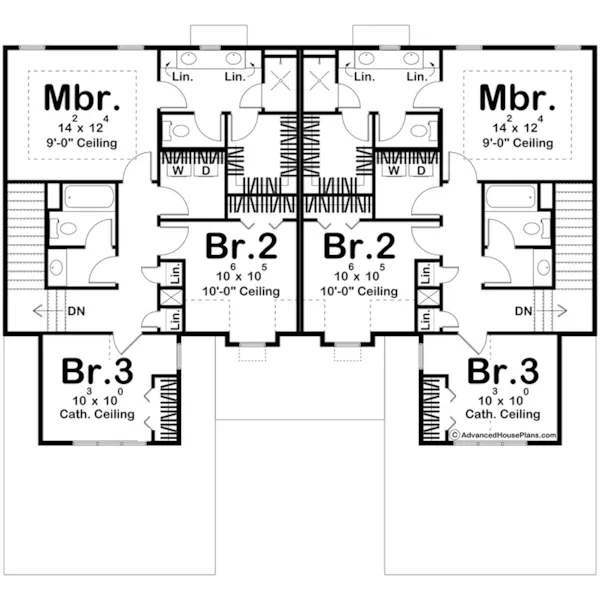 Modern Farmhouse Plan Second Floor - Wilshire Modern Duplex 123D-0339 | House Plans and More