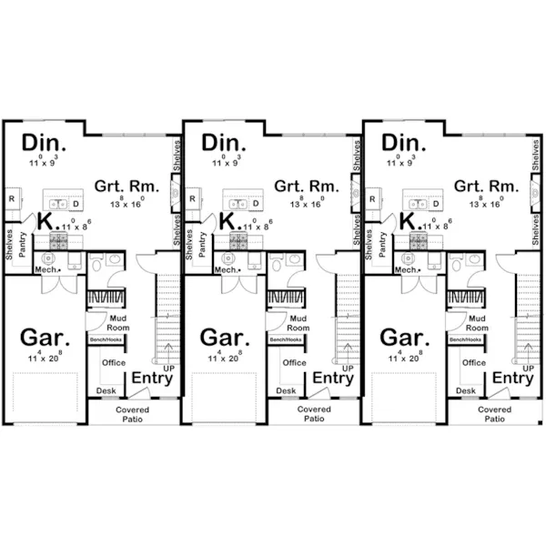 Modern Farmhouse Plan First Floor - Brookfield Farmhouse Duplex 123D-0342 | House Plans and More