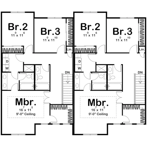 Second Floor - Wood Valley Farmhouse Duplex 123D-0344 | House Plans and More