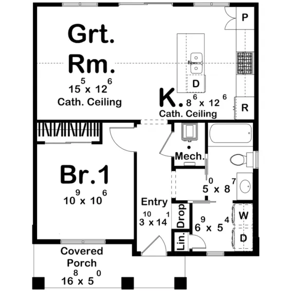 Modern Farmhouse Plan First Floor - Fairview Cottage ADU Home Plan