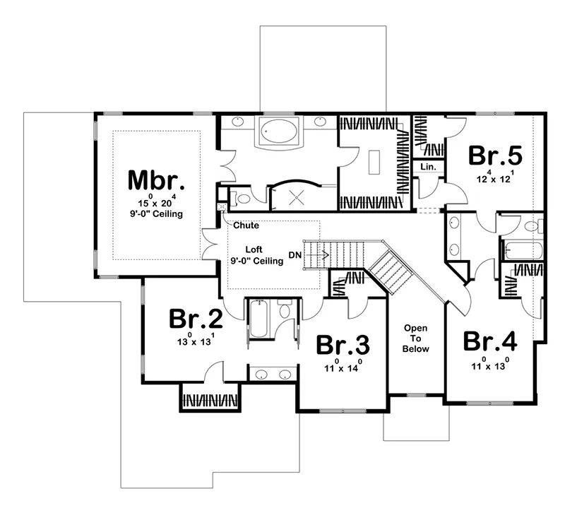 Traditional House Plan Second Floor - 123S-0006 - Shop House Plans and More