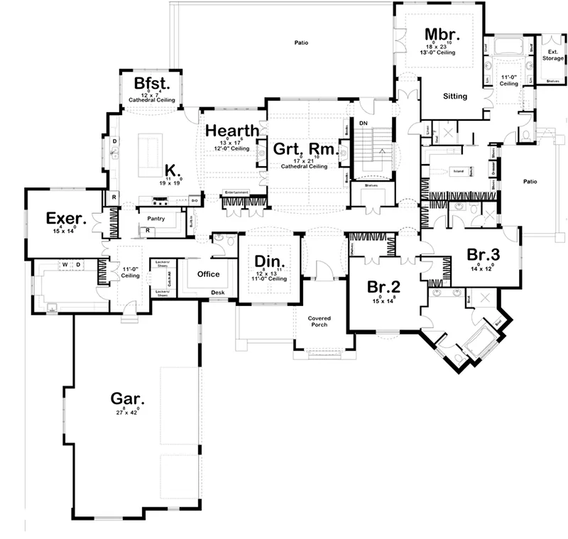 Ranch House Plan First Floor - 123S-0020 - Shop House Plans and More