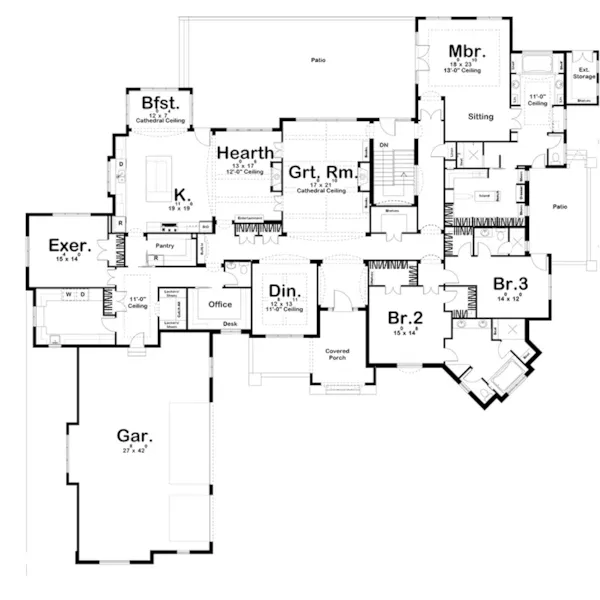 Ranch House Plan First Floor - Prairie Pines Luxury Ranch Home 123S-0020 - Shop House Plans and More