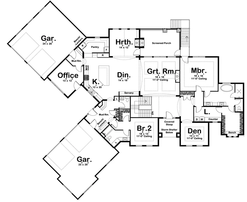 Contemporary House Plan First Floor - 123S-0022 - Shop House Plans and More